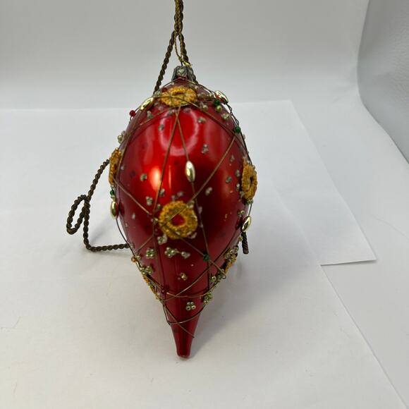 Vintage Red Glass Christmas Ornament Pin and Beaded Sequin Ornament Wire Wrap - Picture 11 of 11